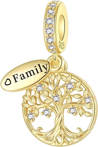 925 Sterling Silver Charm Golden Family Tree Sparkling Cross Cute Dragon Charms Fits Bracelets Necklace Pendant Bead Jewelry Gift for Women Family Friends in Kuwait