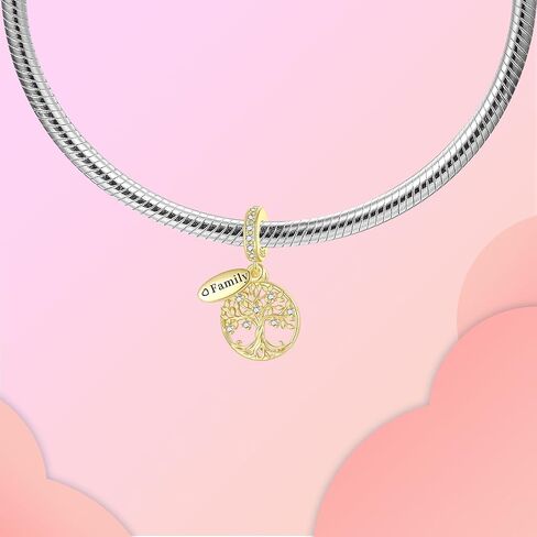 925 Sterling Silver Charm Golden Family Tree Sparkling Cross Cute Dragon Charms Fits Bracelets Necklace Pendant Bead Jewelry Gift for Women Family Friends in Kuwait