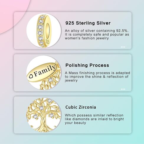 925 Sterling Silver Charm Golden Family Tree Sparkling Cross Cute Dragon Charms Fits Bracelets Necklace Pendant Bead Jewelry Gift for Women Family Friends in Kuwait