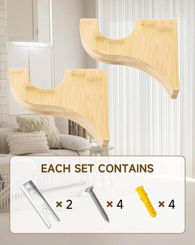 2 Pack Wooden Curtain Rod Brackets, Multipurpose Curtain Rod Holders for Hanging Drapes, Wood Brackets 3-1/2" Return Bracket for 2" Pole, Wooden Hooks for Bathroom, Bedroom, Livingroom, Kitchen in Saudi Arabia