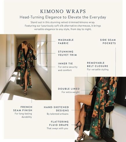 KIM+ONO Women's Kimono Wrap - Watercolor Floral, Charmeuse Kimono Wrap for Women and Men in Saudi Arabia