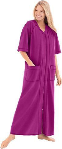 Dreams & Co. Women's Plus Size Long French Terry Zip-Front Robe (Petite Available) in Kuwait