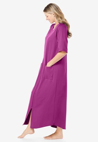 Dreams & Co. Women's Plus Size Long French Terry Zip-Front Robe (Petite Available) in Kuwait