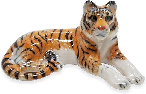 Tiny 2½" Standing Tiger Figurine - Miniature Hand Made Painted Ceramic Tigers Panthera Tigris Wild Cat Mammal Forest Animals Porcelain Decorative Collectible Figurines Décor Gifts in Saudi Arabia