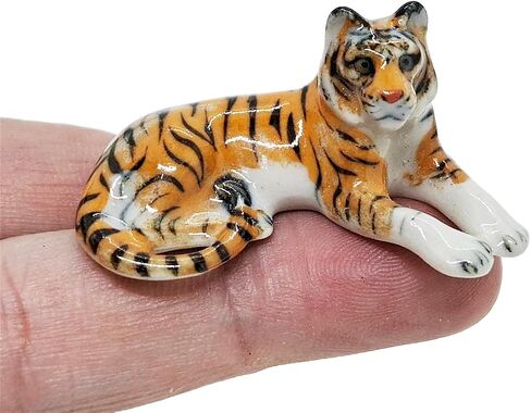 Tiny 2½" Standing Tiger Figurine - Miniature Hand Made Painted Ceramic Tigers Panthera Tigris Wild Cat Mammal Forest Animals Porcelain Decorative Collectible Figurines Décor Gifts in Saudi Arabia