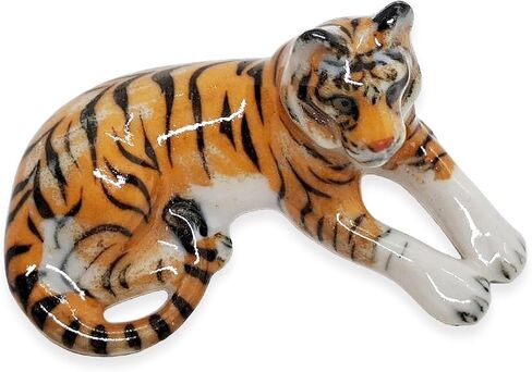 Tiny 2½" Standing Tiger Figurine - Miniature Hand Made Painted Ceramic Tigers Panthera Tigris Wild Cat Mammal Forest Animals Porcelain Decorative Collectible Figurines Décor Gifts in Saudi Arabia
