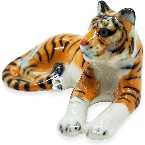 Tiny 2½" Standing Tiger Figurine - Miniature Hand Made Painted Ceramic Tigers Panthera Tigris Wild Cat Mammal Forest Animals Porcelain Decorative Collectible Figurines Décor Gifts in Saudi Arabia