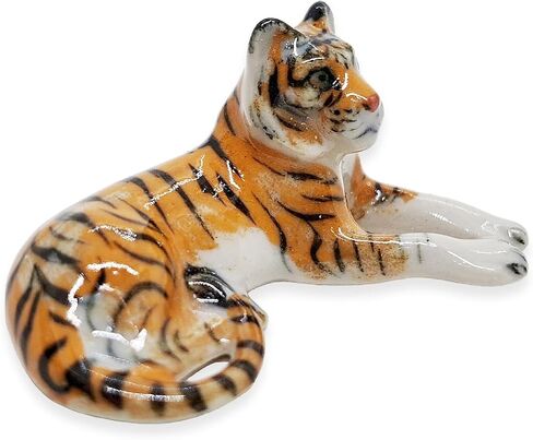 Tiny 2½" Standing Tiger Figurine - Miniature Hand Made Painted Ceramic Tigers Panthera Tigris Wild Cat Mammal Forest Animals Porcelain Decorative Collectible Figurines Décor Gifts in Saudi Arabia