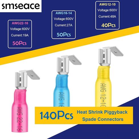 smseaces 80pcs 22-10AWG Piggy Back Spade Terminal Connectors 6.3mm(1/4") Piggyback Wire Connectors for Automotive,Audio systems,Household Appliances Double spade connector in Saudi Arabia