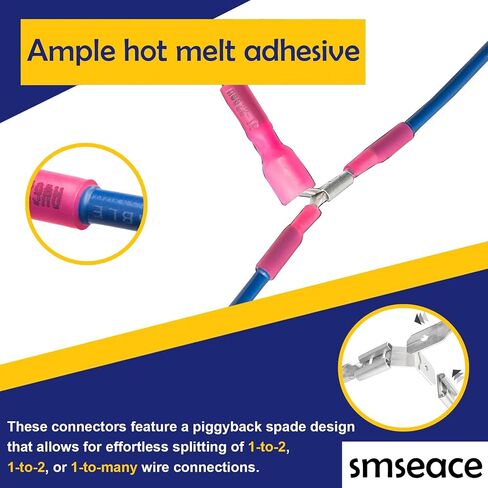 smseaces 80pcs 22-10AWG Piggy Back Spade Terminal Connectors 6.3mm(1/4") Piggyback Wire Connectors for Automotive,Audio systems,Household Appliances Double spade connector in Saudi Arabia