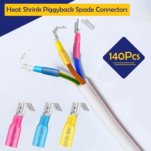 smseaces 80pcs 22-10AWG Piggy Back Spade Terminal Connectors 6.3mm(1/4") Piggyback Wire Connectors for Automotive,Audio systems,Household Appliances Double spade connector in Saudi Arabia