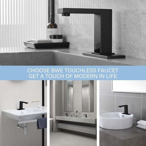 BWE Black Touchless Bathroom Sink Faucet,Hands-Free Automatic Motion Infrared Sensor Faucet,with Control Box and Temperature,Battery or Plug in Powered,Matte Black in Kuwait