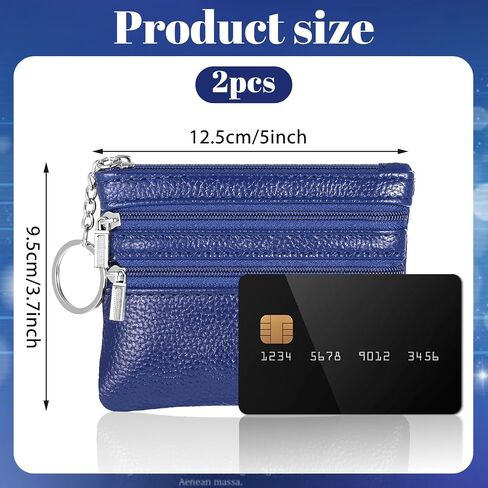 2 PCS PU Leather Coin Presh for Women ، Mini Change Purse Pouch ، محفظة حامل بطاقة صغيرة مع سلسلة مفاتيح للرجال (Black Blue) in Saudi Arabia