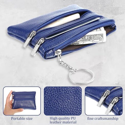 2 PCS PU Leather Coin Presh for Women ، Mini Change Purse Pouch ، محفظة حامل بطاقة صغيرة مع سلسلة مفاتيح للرجال (Black Blue) in Saudi Arabia