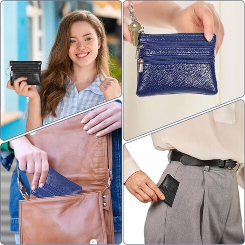 2 PCS PU Leather Coin Presh for Women ، Mini Change Purse Pouch ، محفظة حامل بطاقة صغيرة مع سلسلة مفاتيح للرجال (Black Blue) in Saudi Arabia