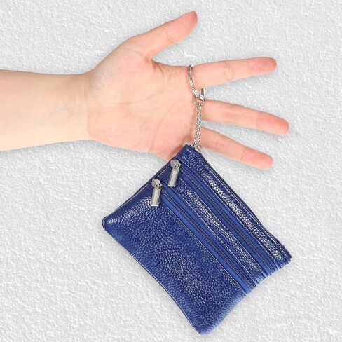 2 PCS PU Leather Coin Presh for Women ، Mini Change Purse Pouch ، محفظة حامل بطاقة صغيرة مع سلسلة مفاتيح للرجال (Black Blue) in Saudi Arabia
