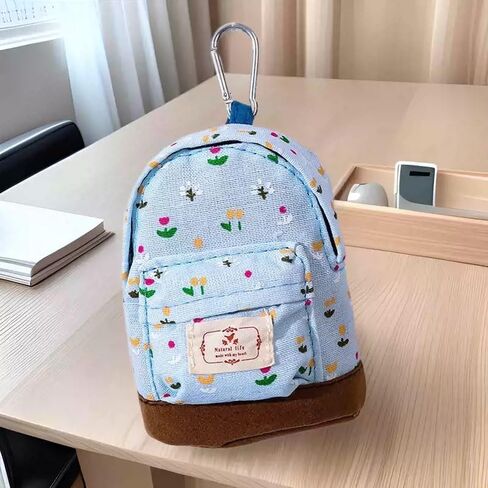 1pc حقيبة مفاتيح على شكل حقيبة ظهر صغيرة زرقاء ، محافظ تصميم الأزهار ، أكياس سحاب ، محفظة عملة ، أحمر شفاه الجيب ، منظم كابل بيانات حامل البطاقة in Saudi Arabia