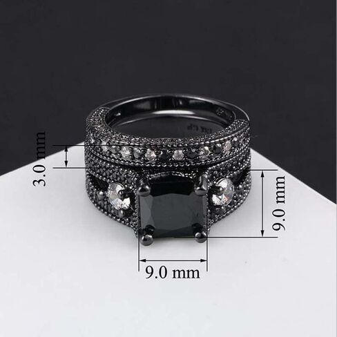 ringheart Couple Rings Matching Ring Black 1CT CZ White Gold Plated Women Wedding Ring Sets for Him and Her Rings in Saudi Arabia