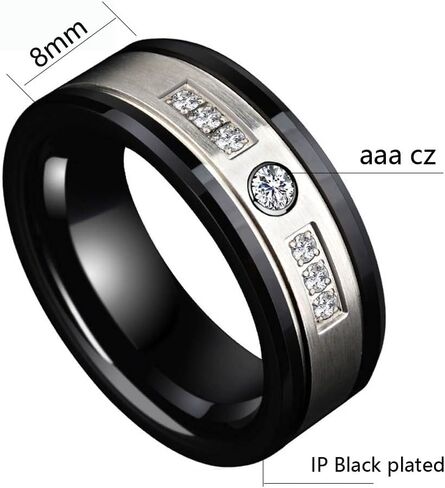 ringheart Couple Rings Matching Ring Black 1CT CZ White Gold Plated Women Wedding Ring Sets for Him and Her Rings in Saudi Arabia