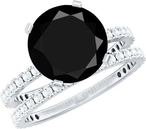 Certified Lab Grown Black Diamond Bridal Ring Set, AAAA Quality, Black Diamond Moissanite Engagement Ring with Enhancer in Saudi Arabia