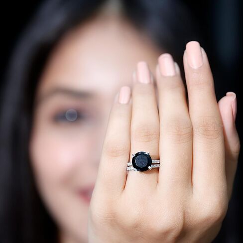 Certified Lab Grown Black Diamond Bridal Ring Set, AAAA Quality, Black Diamond Moissanite Engagement Ring with Enhancer in Saudi Arabia