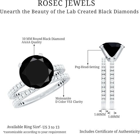 Certified Lab Grown Black Diamond Bridal Ring Set, AAAA Quality, Black Diamond Moissanite Engagement Ring with Enhancer in Saudi Arabia