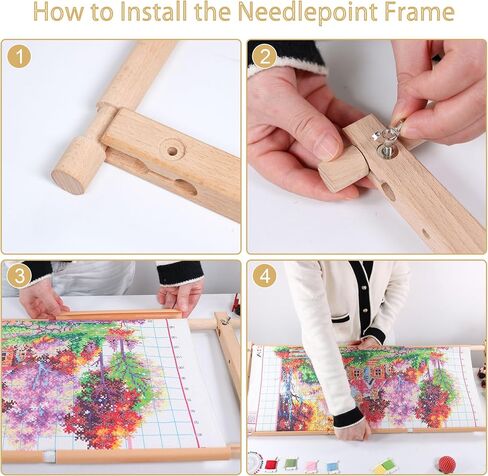 Embroidery Tapestry Scroll Frame, Cross Stitch Frame, Easy to Use Natural Beech Wood Embroidery Hoop Holder, Hands Cross Stitch Supplies for Art Craft Sewing Needlework Projects in Kuwait