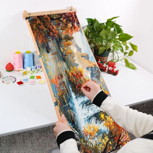 Embroidery Tapestry Scroll Frame, Cross Stitch Frame, Easy to Use Natural Beech Wood Embroidery Hoop Holder, Hands Cross Stitch Supplies for Art Craft Sewing Needlework Projects in Kuwait