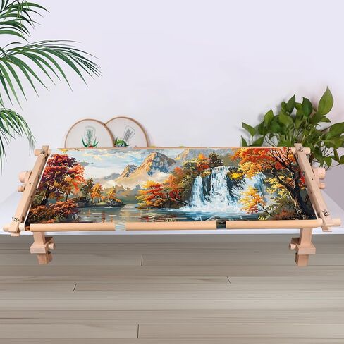 Embroidery Tapestry Scroll Frame, Cross Stitch Frame, Easy to Use Natural Beech Wood Embroidery Hoop Holder, Hands Cross Stitch Supplies for Art Craft Sewing Needlework Projects in Kuwait