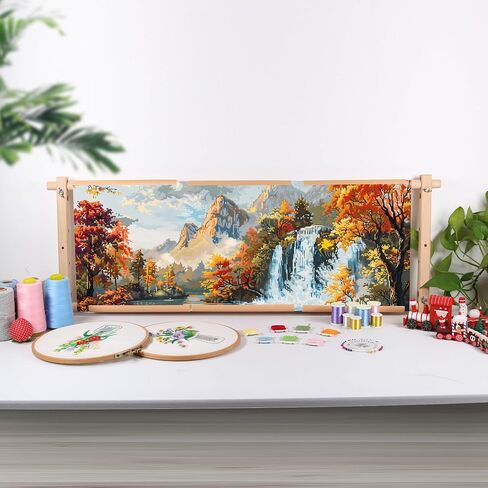 Embroidery Tapestry Scroll Frame, Cross Stitch Frame, Easy to Use Natural Beech Wood Embroidery Hoop Holder, Hands Cross Stitch Supplies for Art Craft Sewing Needlework Projects in Kuwait