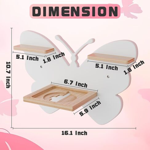 Butterfly Tonie Shelf for Tonie and Tonie Box - White Magnetic Tonie Wooden Floating Shelf for Tonie Storage, Cute Tonie Wall Shelf for 8-12 Tonie Figures,Tonie Box Shelf Wall Mounted for Kids in Saudi Arabia
