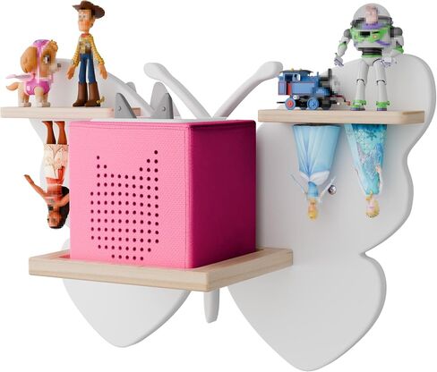 Butterfly Tonie Shelf for Tonie and Tonie Box - White Magnetic Tonie Wooden Floating Shelf for Tonie Storage, Cute Tonie Wall Shelf for 8-12 Tonie Figures,Tonie Box Shelf Wall Mounted for Kids in Saudi Arabia