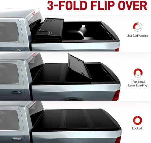 6.75 'Hard Tri-Fold Truck Bed Tonneau Cover متوافق مع 1999-2025 Ford F-250 F-350 Super Duty | سرير StyleSide 6.75 '(81 ") ، سرير 6.8 قدم أسود | سرقة | مقاومة للماء | الألياف الزجاجية in Kuwait