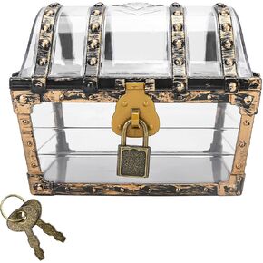 Treasure Chest Box, Small Pirate Treasure Case with Lock and Key, Transparent Jewelry Storage Container Display Toy Candy Seashell Gemstone Crystal Keepsake Gift, Retro Nautical Home Decor 5''x4.5'' in Saudi Arabia
