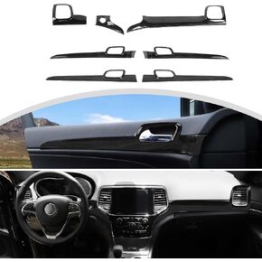 CheroCar 7PCS Center Control Dashboard Panel Trim+Inner Door Handle Cover Kit Fit for 2011 2012 2013 2014 2015 2016 2017 2018 2019 2020 Jeep Grand Cherokee Interior Accessories,Wood Grain in Saudi Arabia