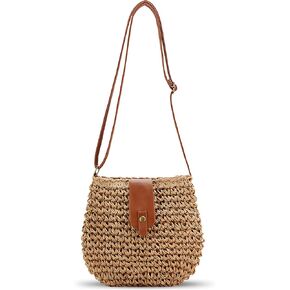 حقيبة صغيرة من القش القش للنساء بوهو مصنوعة يدويا الصيف سميلي حقيبة حقيبة اليد حقيبة الكتف الكتف لقضاء الإجازة in Kuwait