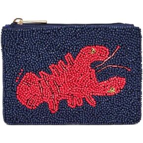 Navy Blue Beaded Lobster Coin Purse Handmade Coastal Zipper Pouch for Women Ocean-Inspired Accessory Bag in Saudi Arabia