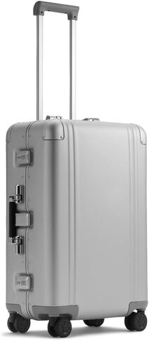 ZERO Halliburton Classic Aluminum 3.0 Medium Zipperless Luggage, Hardside Suitcase with Wheels, Auto-Return Pull Handle, Double Latch Locks- TSA Accepted, Interior Divider, 24-Inch, 59L, Silver in Kuwait