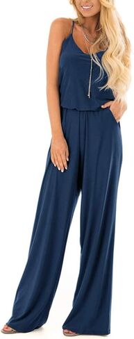 INFITTY Women's Summer Sleeveless Spaghetti Strap Sexy Jumpsuit Rompers Wide Leg Pants Suit in Saudi Arabia
