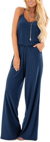 INFITTY Women's Summer Sleeveless Spaghetti Strap Sexy Jumpsuit Rompers Wide Leg Pants Suit in Saudi Arabia