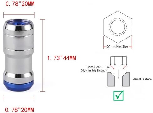Volk Racing مخفي Heptagon Formula عجلات الصلب قفل Lug Nuts حافة حافة إغلاق نهاية M12x1.25 M12x1.5 Burning Blue 20pcs/Set (اللون: أسود ، الحجم: M12x1.5) in Kuwait