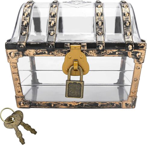 Treasure Chest Box, Small Pirate Treasure Case with Lock and Key, Transparent Jewelry Storage Container Display Toy Candy Seashell Gemstone Crystal Keepsake Gift, Retro Nautical Home Decor 5''x4.5'' in Saudi Arabia