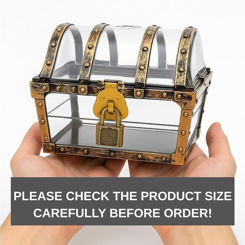 Treasure Chest Box, Small Pirate Treasure Case with Lock and Key, Transparent Jewelry Storage Container Display Toy Candy Seashell Gemstone Crystal Keepsake Gift, Retro Nautical Home Decor 5''x4.5'' in Saudi Arabia