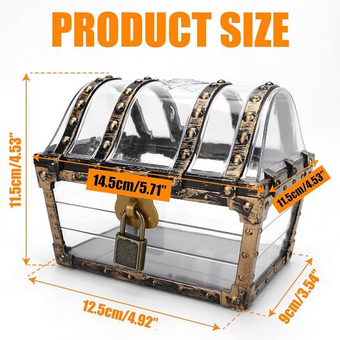 Treasure Chest Box, Small Pirate Treasure Case with Lock and Key, Transparent Jewelry Storage Container Display Toy Candy Seashell Gemstone Crystal Keepsake Gift, Retro Nautical Home Decor 5''x4.5'' in Saudi Arabia