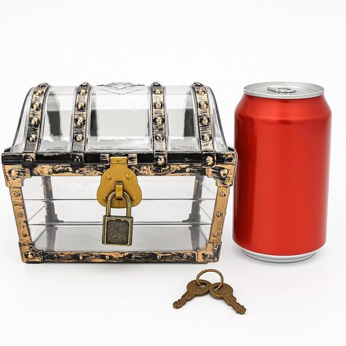 Treasure Chest Box, Small Pirate Treasure Case with Lock and Key, Transparent Jewelry Storage Container Display Toy Candy Seashell Gemstone Crystal Keepsake Gift, Retro Nautical Home Decor 5''x4.5'' in Saudi Arabia