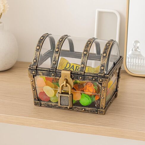 Treasure Chest Box, Small Pirate Treasure Case with Lock and Key, Transparent Jewelry Storage Container Display Toy Candy Seashell Gemstone Crystal Keepsake Gift, Retro Nautical Home Decor 5''x4.5'' in Saudi Arabia