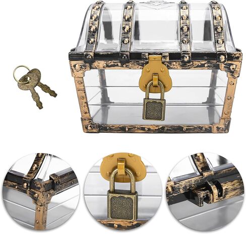Treasure Chest Box, Small Pirate Treasure Case with Lock and Key, Transparent Jewelry Storage Container Display Toy Candy Seashell Gemstone Crystal Keepsake Gift, Retro Nautical Home Decor 5''x4.5'' in Saudi Arabia