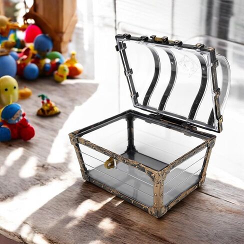 Treasure Chest Box, Small Pirate Treasure Case with Lock and Key, Transparent Jewelry Storage Container Display Toy Candy Seashell Gemstone Crystal Keepsake Gift, Retro Nautical Home Decor 5''x4.5'' in Saudi Arabia