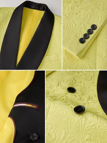 Men's Suit 2-Piece Floral Jacquard Shawl Lapel Jacket Double-Breasted Blazer & Pants Set for Wedding Prom Party in Kuwait