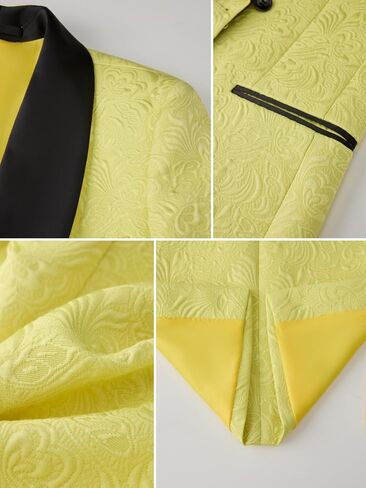 Men's Suit 2-Piece Floral Jacquard Shawl Lapel Jacket Double-Breasted Blazer & Pants Set for Wedding Prom Party in Kuwait